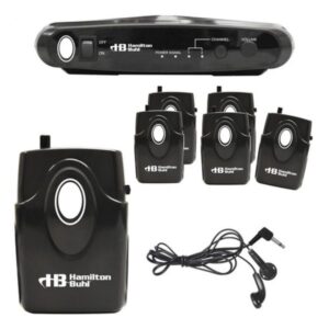 HamiltonBuhl ALS700 Assistive Listening Dual Frequency System - up to 150 ft (includes Transmitter, 6 Receivers & 6 Earbuds, Carry Case)