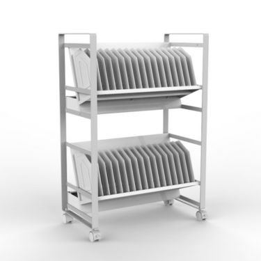 Luxor Charging Cart Steel 32 Tablets Chromebooks Rolling 4 Casters Includes 32 Outlet Surge 450 Joules Protection 10ft Cord Sloped & Padded Compartments