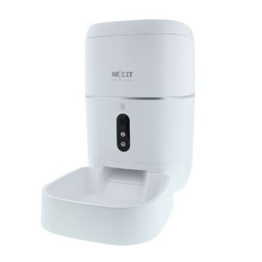 Nexxt Smart Home Wifi Pet Feeder 2K Webcam Scheduled Feedings & Portions 2 Way Communication Voice Recorder Night & Motion Sensor with Webcam - White