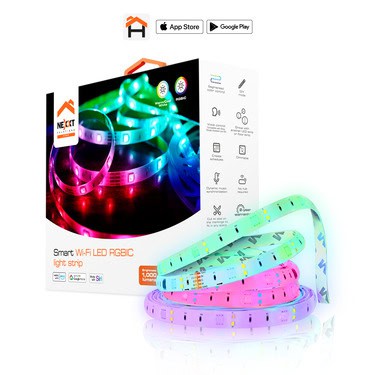 Nexxt Smart Home Wifi LED RGBIC Strip Lights 16 Million Colours Dimmable 16.4ft Smart Controller & Power Adapter Voice Control Amazon Alexa Google Assistant